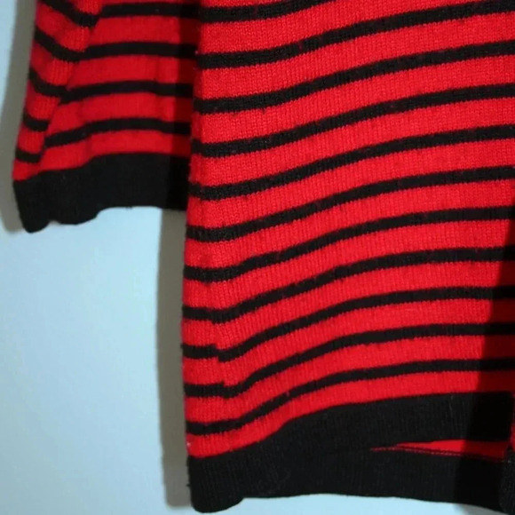 Cathy Daniels Red and Black Striped Sweater with Black Bow LG 3/4 Length Sleeves - Picture 6 of 11